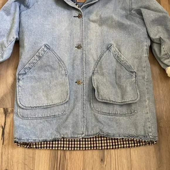 Vintage Blanket Lined Light Wash Denim Barn Chore Jacket Coat Large Read Stain - Picture 5 of 15